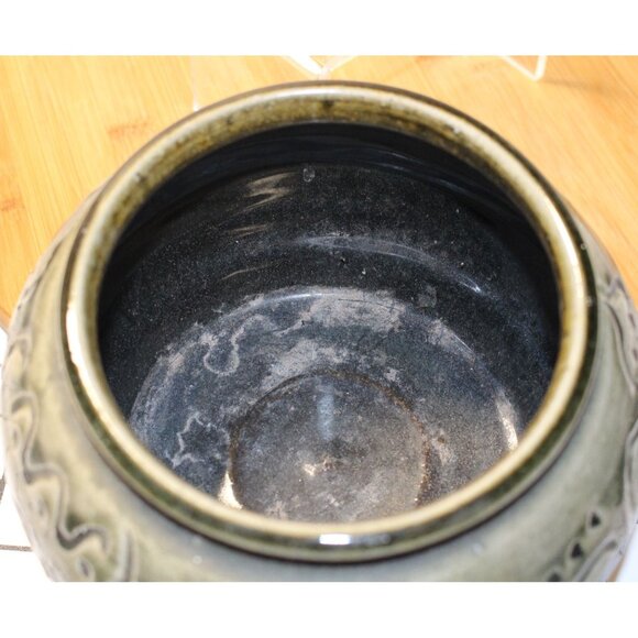 Studio Art Signed Stoneware Pottery Vase Fish Underwater Design Approx 5" Tx7" R - Picture 7 of 8